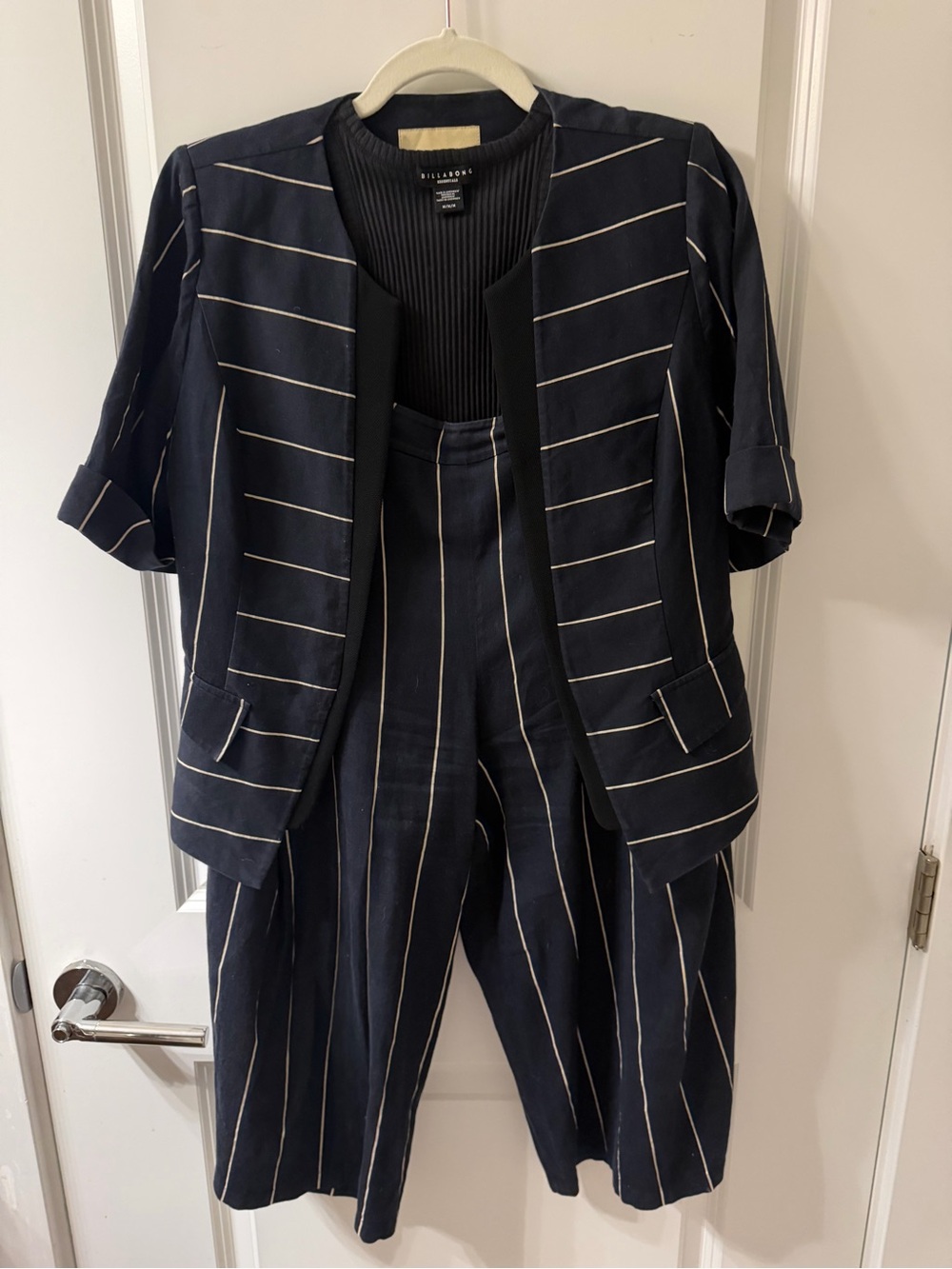 Billabong Navy Pinstripe Short-Sleeve Blazer & High-Waist Pants Set